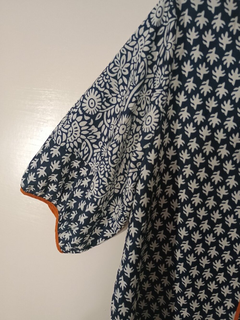 SHEIN Curve 4XL Navy White Print Blouse Orange Trim Short Sleeve Plus Size Boho - Picture 4 of 9